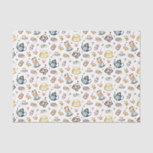 Vintage Afternoon Tea & Roses Pattern on White Tissue Paper