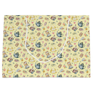 Vintage Afternoon Tea & Roses Pattern on Yellow Large Gift Bag