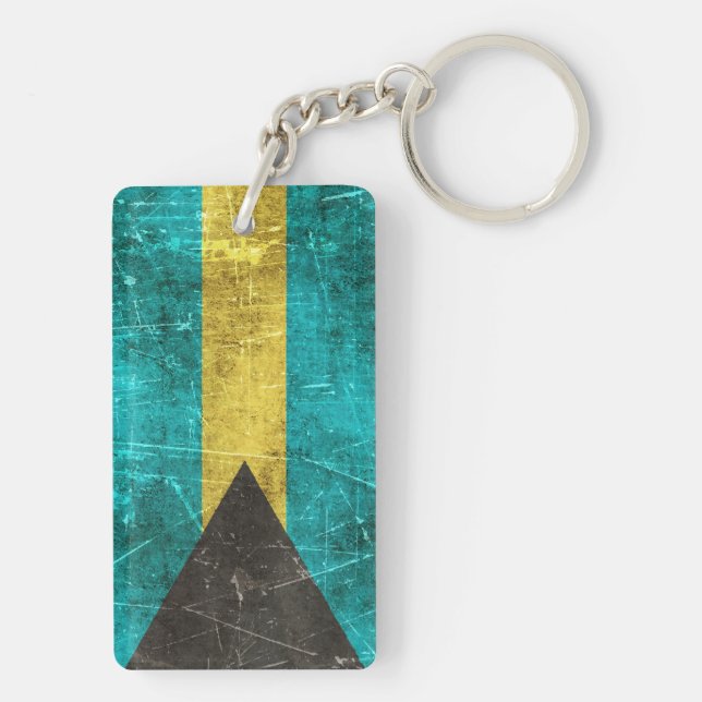 Vintage Aged and Scratched Flag of Bahamas Keychain (Back)