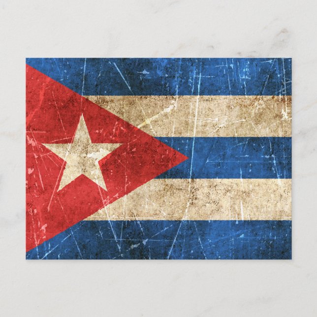 Vintage Aged and Scratched Flag of Cuba Postcard (Front)