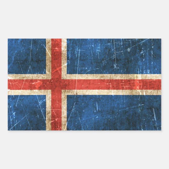 Vintage Aged and Scratched Flag of Iceland Sticker (Front)