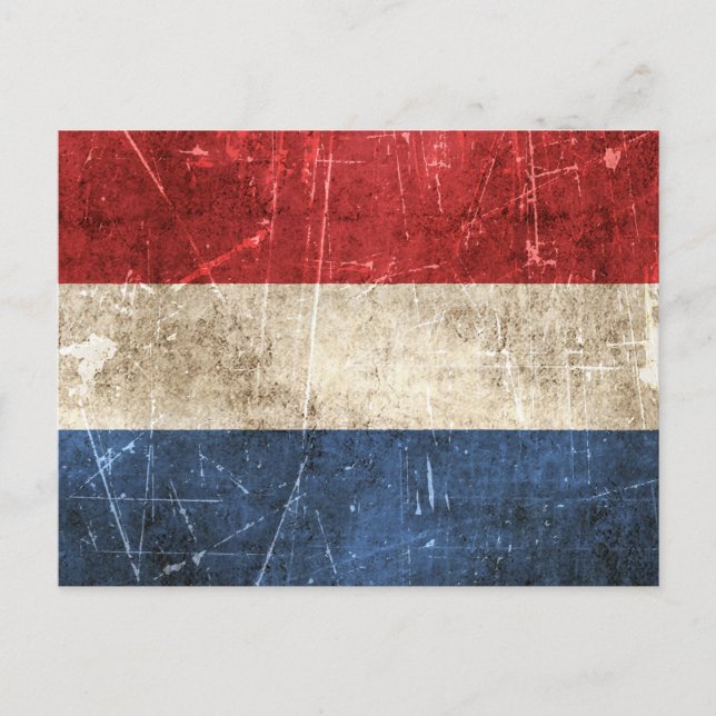 Vintage Aged and Scratched Flag of Netherlands Postcard (Front)