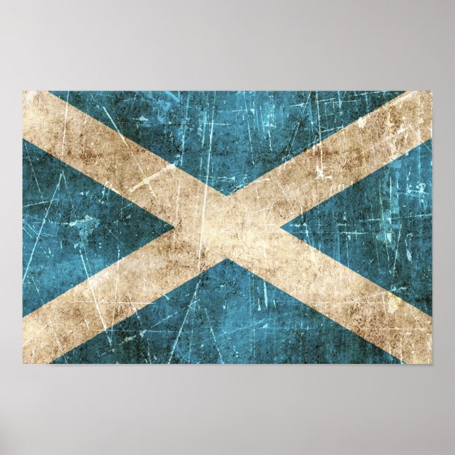 Vintage Aged and Scratched Flag of Scotland Poster (Front)