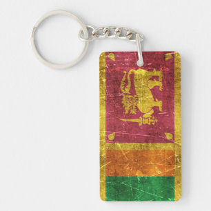 Vintage Aged and Scratched Flag of Sri Lanka Keychain