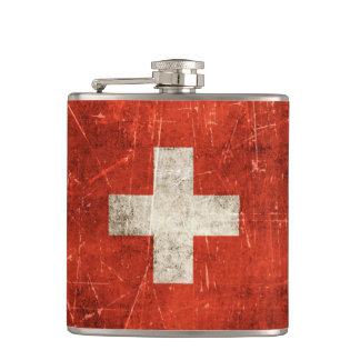 Vintage Aged and Scratched Flag of Switzerland Hip Flask