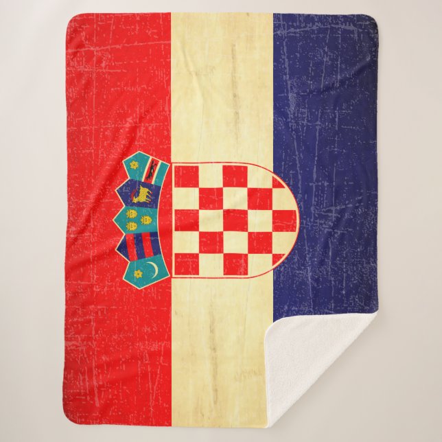 Vintage Aged Croatian Flag Sherpa Blanket (Front)