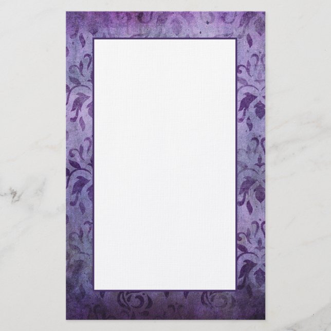 Vintage Aged Dark Purple Damask Note Paper (Front)