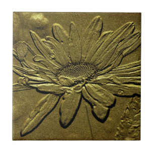 Vintage Aged Look Daisy Floral Art Tile