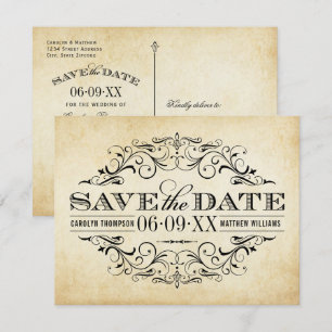 Vintage Aged Paper Scrollwork Save the Date