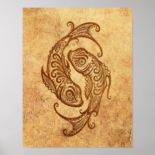 Vintage Aged Pisces Zodiac Poster (Front)