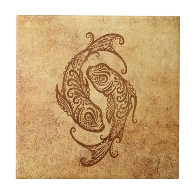 Vintage Aged Pisces Zodiac Tile (Front)