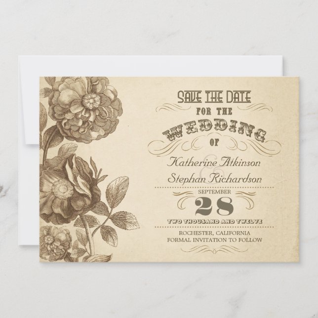 vintage aged typographic save the date (Front)
