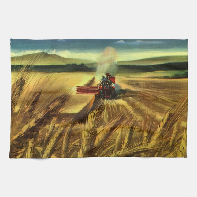 Vintage Agricultural Farm Business, Wheat Farming Kitchen Towel (Horizontal)