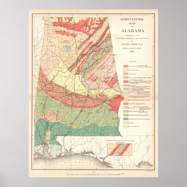 Vintage Agricultural Map of Alabama (1882) Poster (Front)