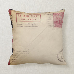 Vintage Air Mail postage design Throw Pillow