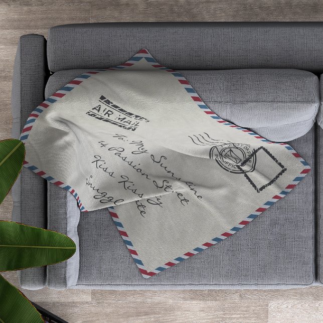 Vintage Air Mail Postcard Fleece Blanket (Creator Uploaded)