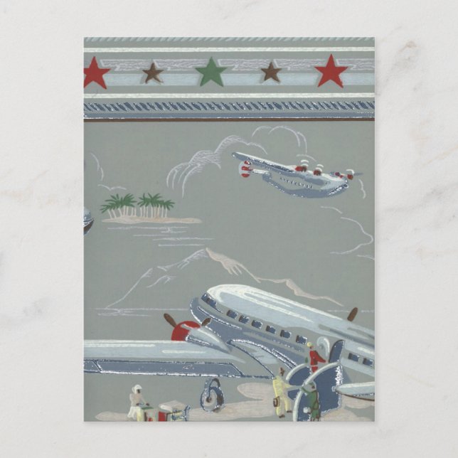 Vintage Air Travel in Grey Postcard (Front)