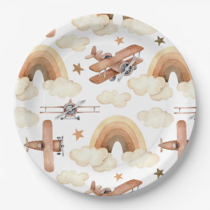 Vintage Aircraft Biplane Boy's Birthday  Paper Plate