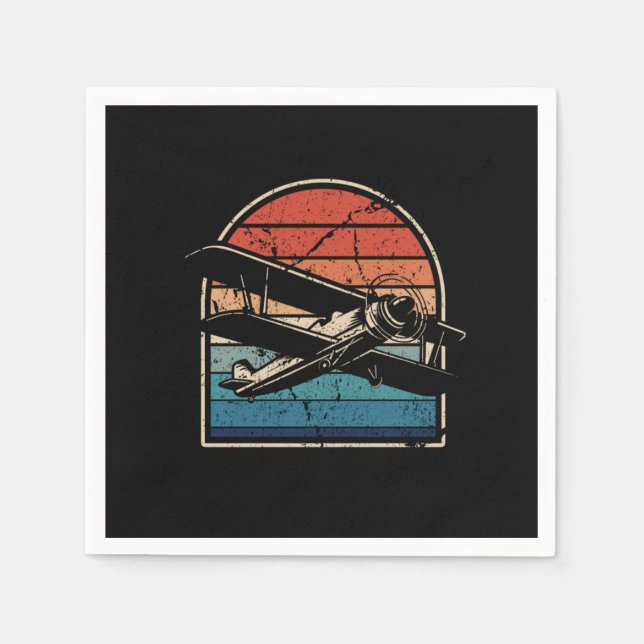 Vintage Aircraft Biplane Plane Pilot Airplane Napkin (Front)