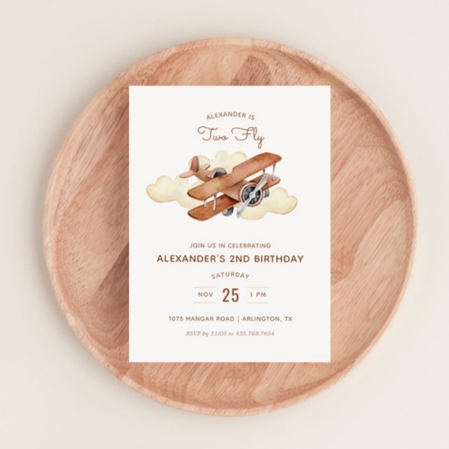 Vintage Aircraft Biplane Two Fly Birthday Invitation (Creator Uploaded)