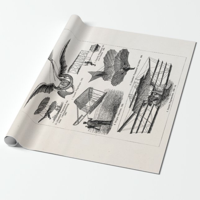 Vintage Aircrafts Airplanes Airships Retro Planes Wrapping Paper (Unrolled)