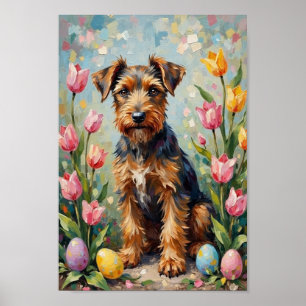 Vintage Airedale Terrier Easter Garden Art Poster