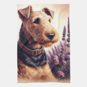 Vintage Airedale Terrier Painting Kitchen Towel