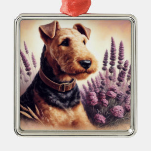 Vintage Airedale Terrier Painting Metal Ornament