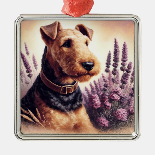 Vintage Airedale Terrier Painting Metal Ornament (Front)