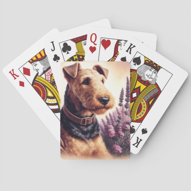 Vintage Airedale Terrier Painting Playing Cards (Back)