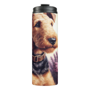 Vintage Airedale Terrier Painting Thermal Tumbler