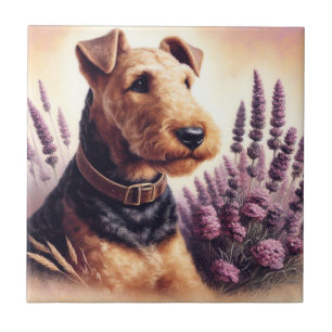 Vintage Airedale Terrier Painting Tile