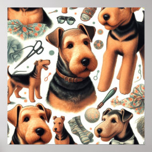 Vintage Airedale Terrier Seamless Poster