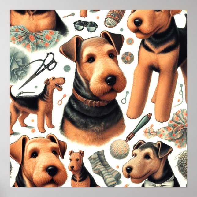 Vintage Airedale Terrier Seamless Poster (Front)