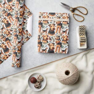 Vintage Airedale Terrier Seamless Wrapping Paper