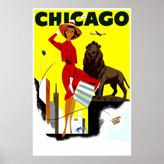 Vintage Airline Windy City Chicago Travel Poster (Front)