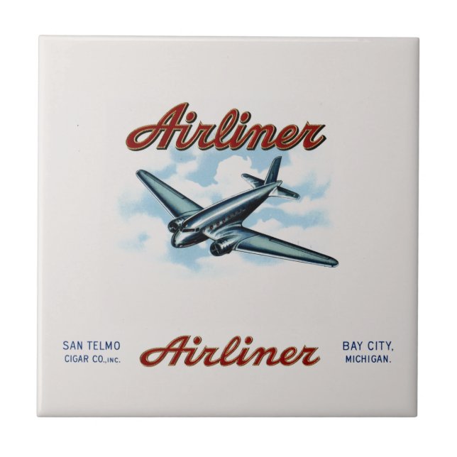 Vintage Airliner Cigar Box Label Retro Tile (Front)