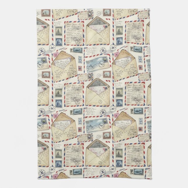 Vintage Airmail Adventure (2) Kitchen Towel (Vertical)