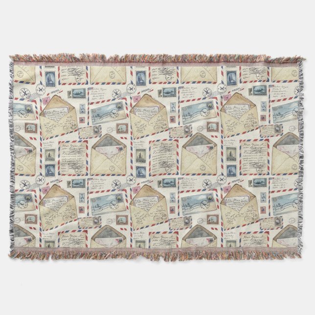 Vintage Airmail Adventure (2) Throw Blanket (Front)
