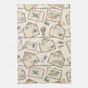 Vintage Airmail Adventure (3) Kitchen Towel