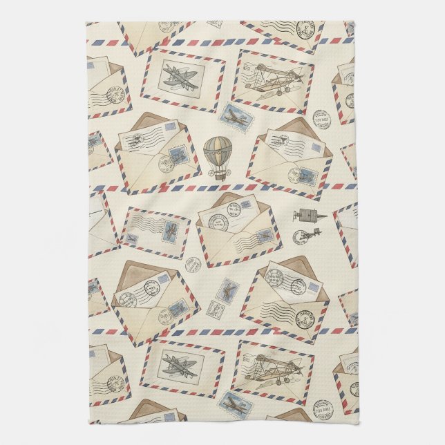 Vintage Airmail Adventure (3) Kitchen Towel (Vertical)