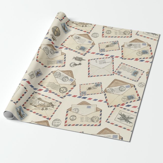 Vintage Airmail Adventure (3) Wrapping Paper (Unrolled)