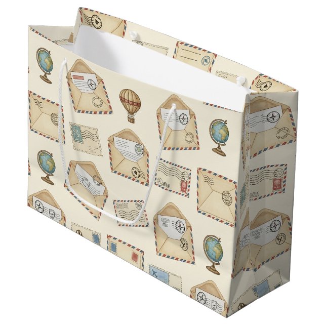 Vintage Airmail Adventure (4) Large Gift Bag (Front Angled)