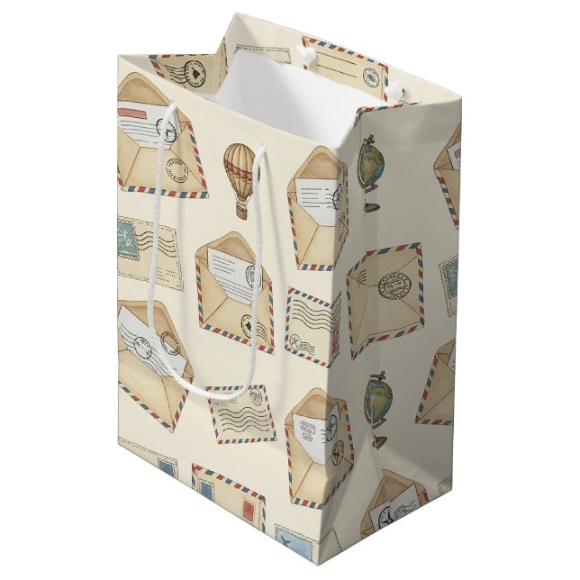 Vintage Airmail Adventure (4) Medium Gift Bag (Front Angled)