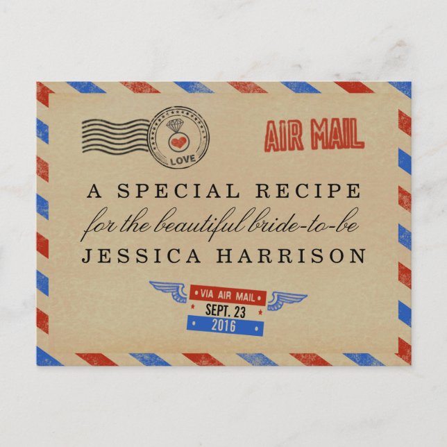 Vintage Airmail Bridal Shower Recipe Cards (Front)