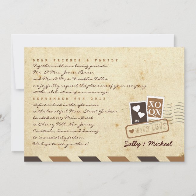 Vintage Airmail Love Letter Personalized Note Invitation (Front)