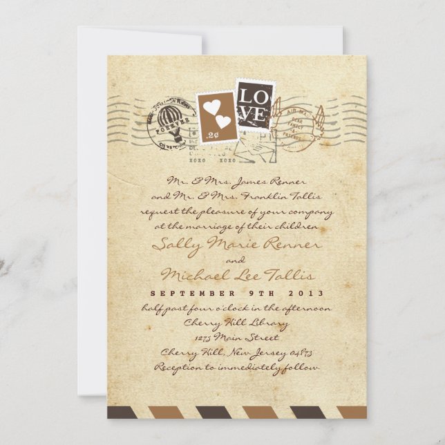 Vintage Airmail Stamps Love Letter Invitation (Front)