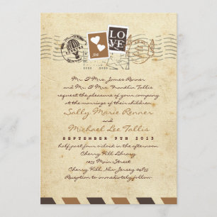 Vintage Airmail Stamps Love Letter Invitation
