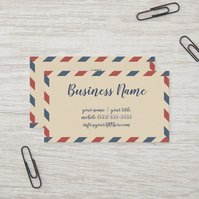 Vintage Airmail Stripes, Travel Industry Business Card (Front/Back In Situ)