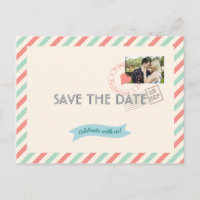 Vintage Airmail Wedding Save the Date with photo